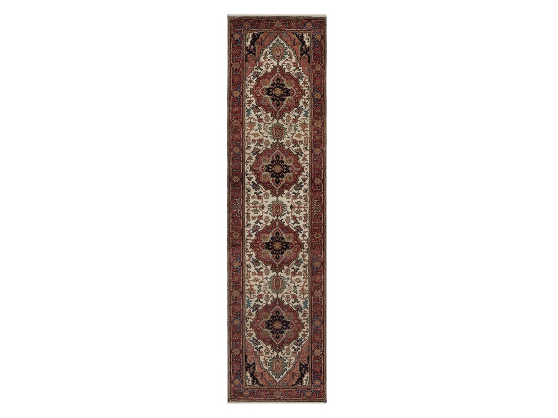 Heriz Heriz hand-knotted wool runner in Ivory & Red, 2'7" x 10' — SKU O091962