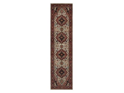 Heriz Heriz hand-knotted wool runner in Ivory & Red, 2'7" x 10' — SKU O091962