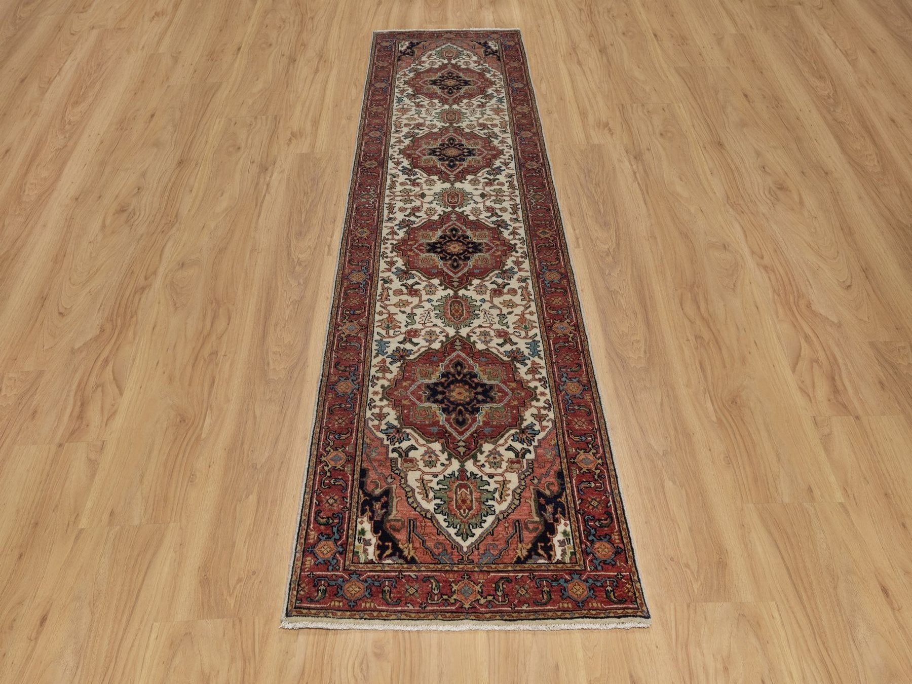Heriz Heriz hand-knotted wool runner in Ivory & Red, 2'7" x 10' — SKU O091962 (view 2)