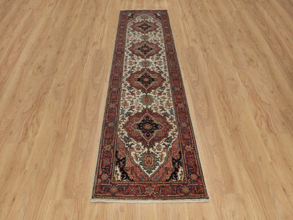 Heriz Heriz hand-knotted wool runner in Ivory & Red, 2'7" x 10' — SKU O091962 (view 2)
