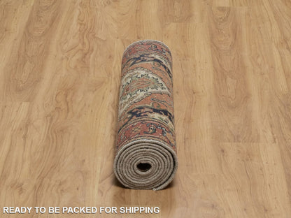 Heriz Heriz hand-knotted wool runner in Ivory & Red, 2'7" x 10' — SKU O091962 (view 6)