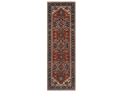 Heriz Heriz hand-knotted wool runner in Red & Navy Blue, 2'7" x 8'3" — SKU O091963