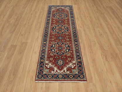 Heriz Heriz hand-knotted wool runner in Red & Navy Blue, 2'7" x 8'3" — SKU O091963 (view 2)