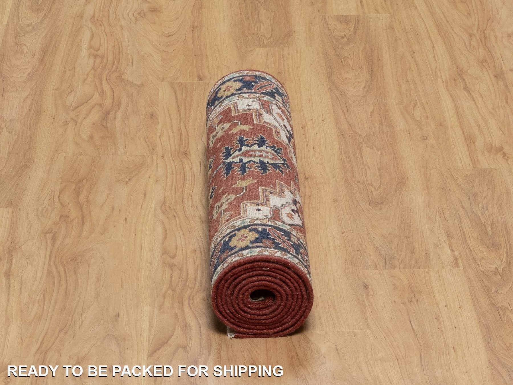 Heriz Heriz hand-knotted wool runner in Red & Navy Blue, 2'7" x 8'3" — SKU O091963 (view 6)