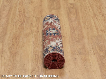 Heriz Heriz hand-knotted wool runner in Red & Navy Blue, 2'7" x 8'3" — SKU O091963 (view 6)