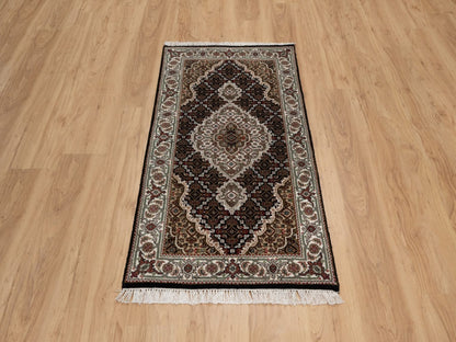 Black 2'4" x 4'9" Fine Oriental Hand knotted Wool Rug - Sku: O091966