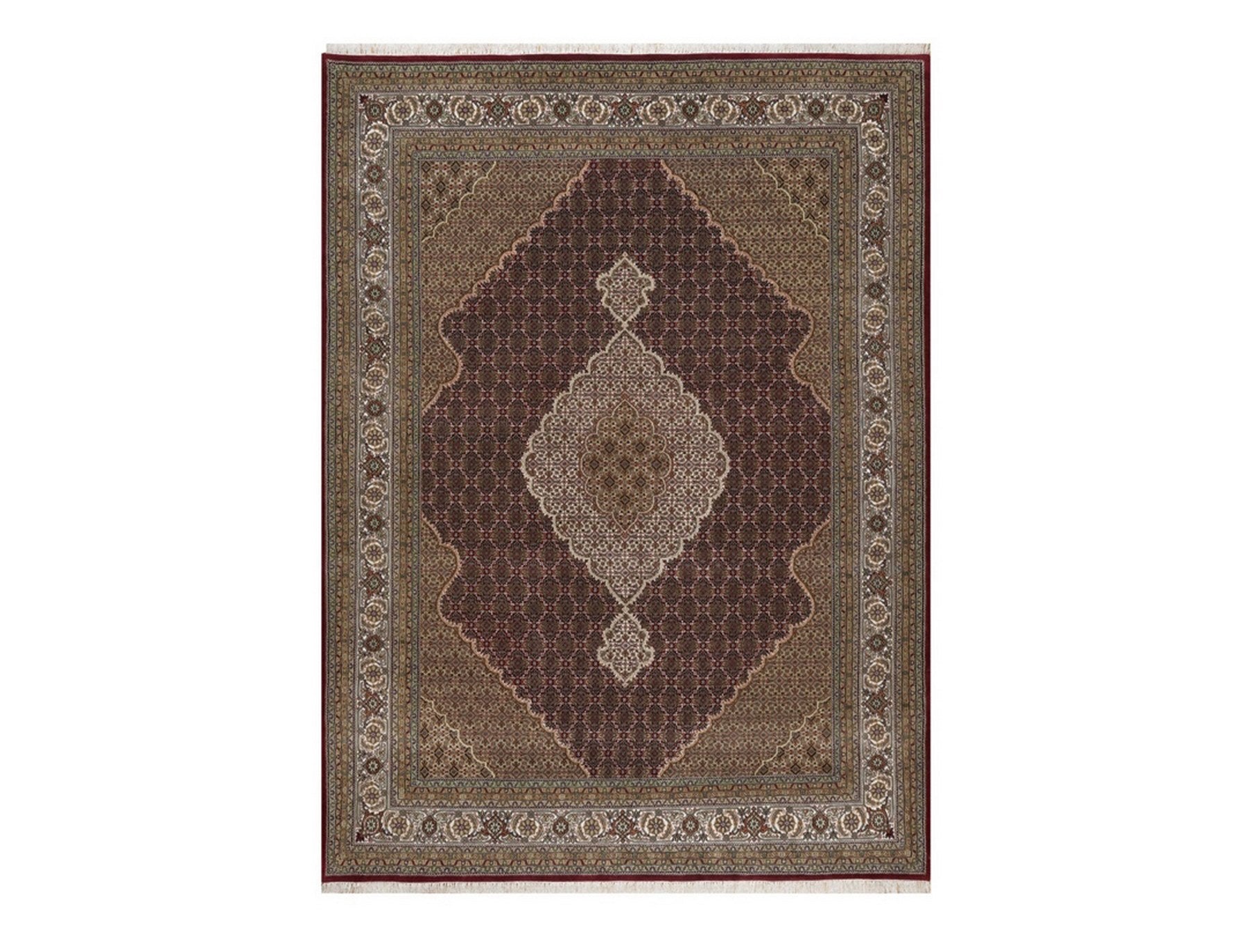 Tabriz Fine Oriental hand-knotted wool rug in Red & Ivory, 8'10" x 12' — SKU O091972