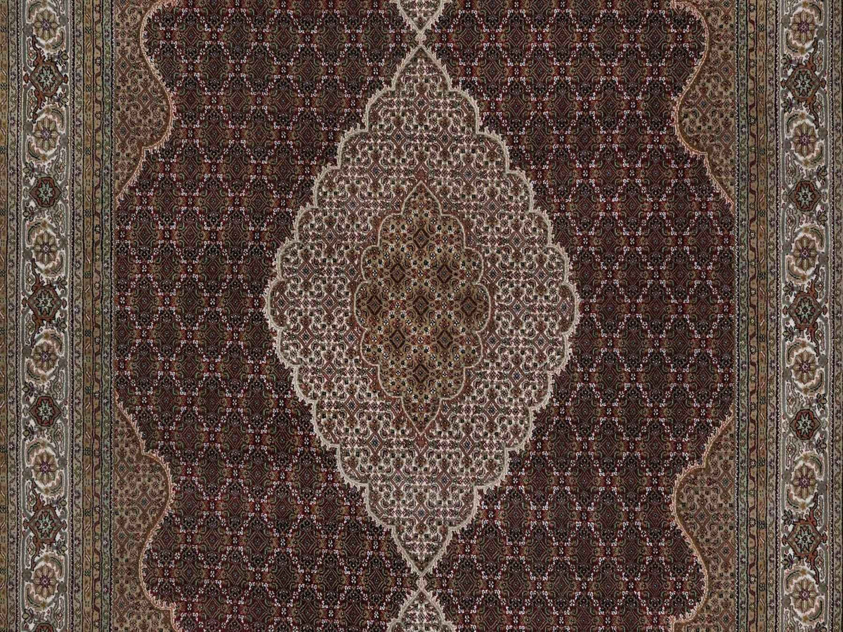 Tabriz Fine Oriental hand-knotted wool rug in Red & Ivory, 8'10" x 12' — SKU O091972 (view 8)