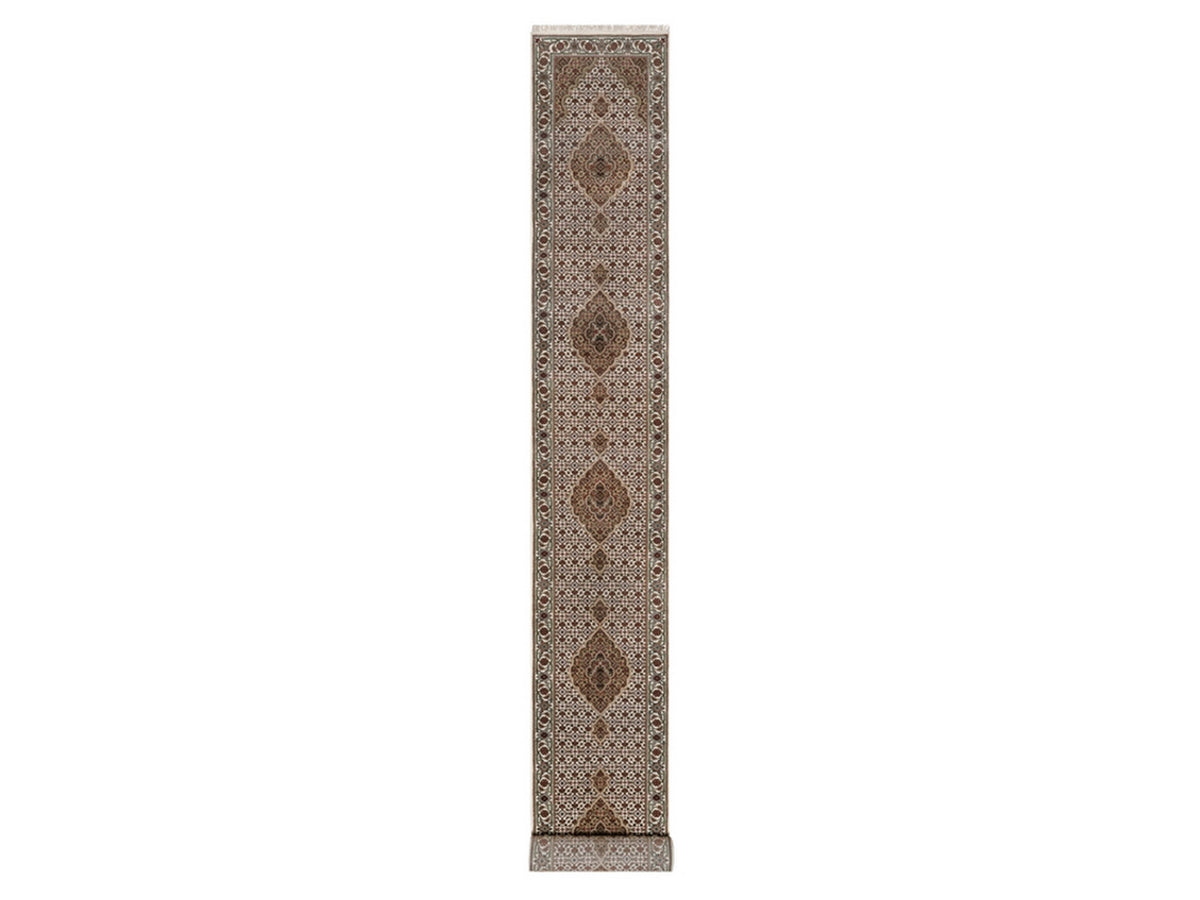 Tabriz Fine Oriental hand-knotted wool runner in Ivory & Swan White, 2'7" x 21'2" — SKU O091980