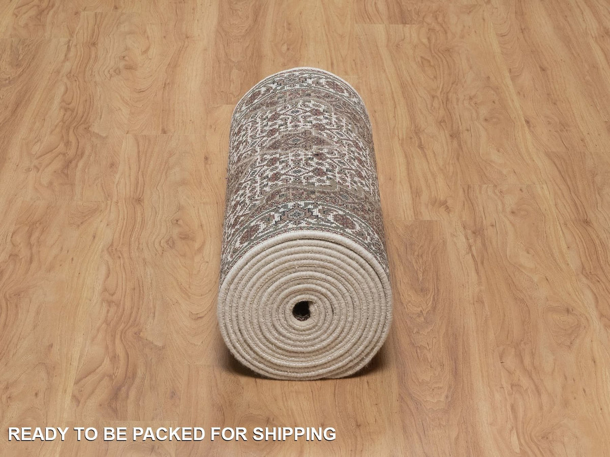 Tabriz Fine Oriental hand-knotted wool runner in Ivory & Swan White, 2'7" x 21'2" — SKU O091980 (view 6)
