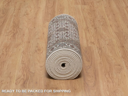 Tabriz Fine Oriental hand-knotted wool runner in Ivory & Swan White, 2'7" x 21'2" — SKU O091980 (view 6)