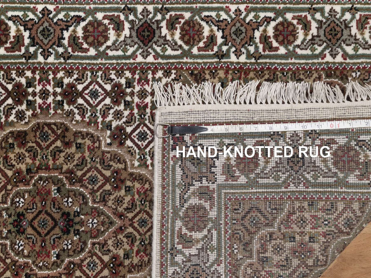 Tabriz Fine Oriental hand-knotted wool runner in Ivory & Swan White, 2'7" x 21'2" — SKU O091980 (view 8)