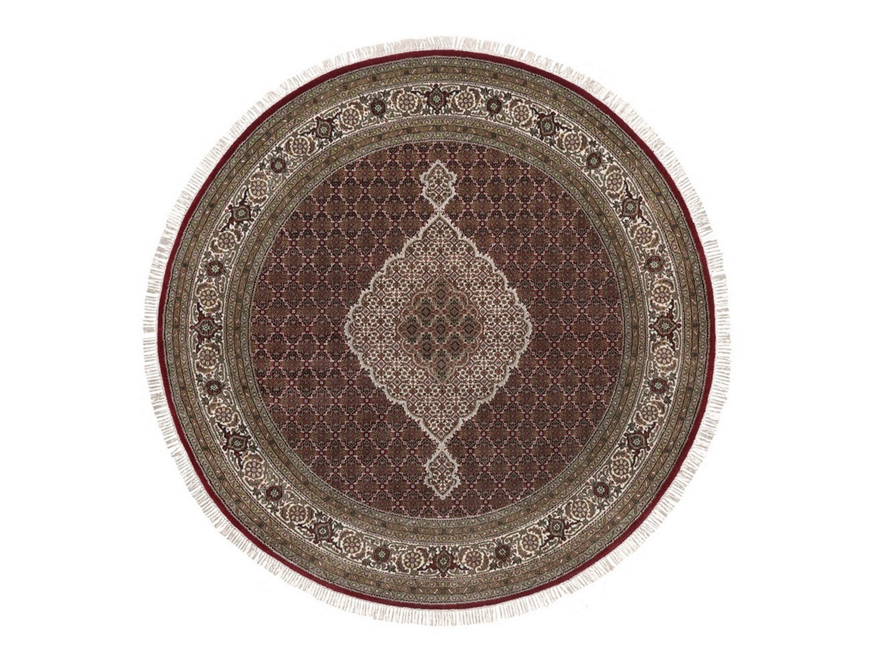 Tabriz Fine Oriental hand-knotted wool rug in Red & Ivory, 8' x 8' — SKU O091982