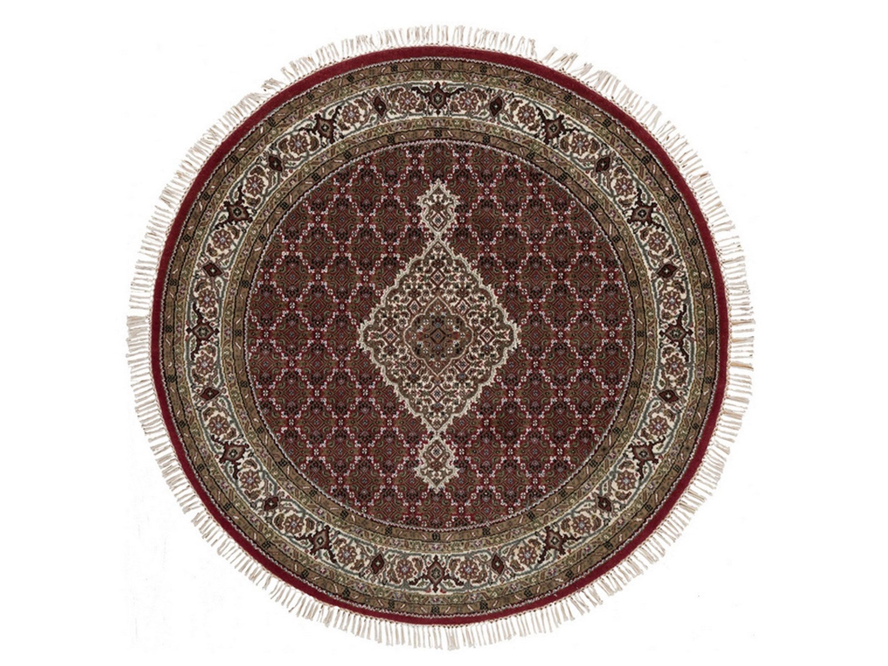 Red 5'0" x 5'0" Fine Oriental Hand knotted Wool Rug - Sku: O091986