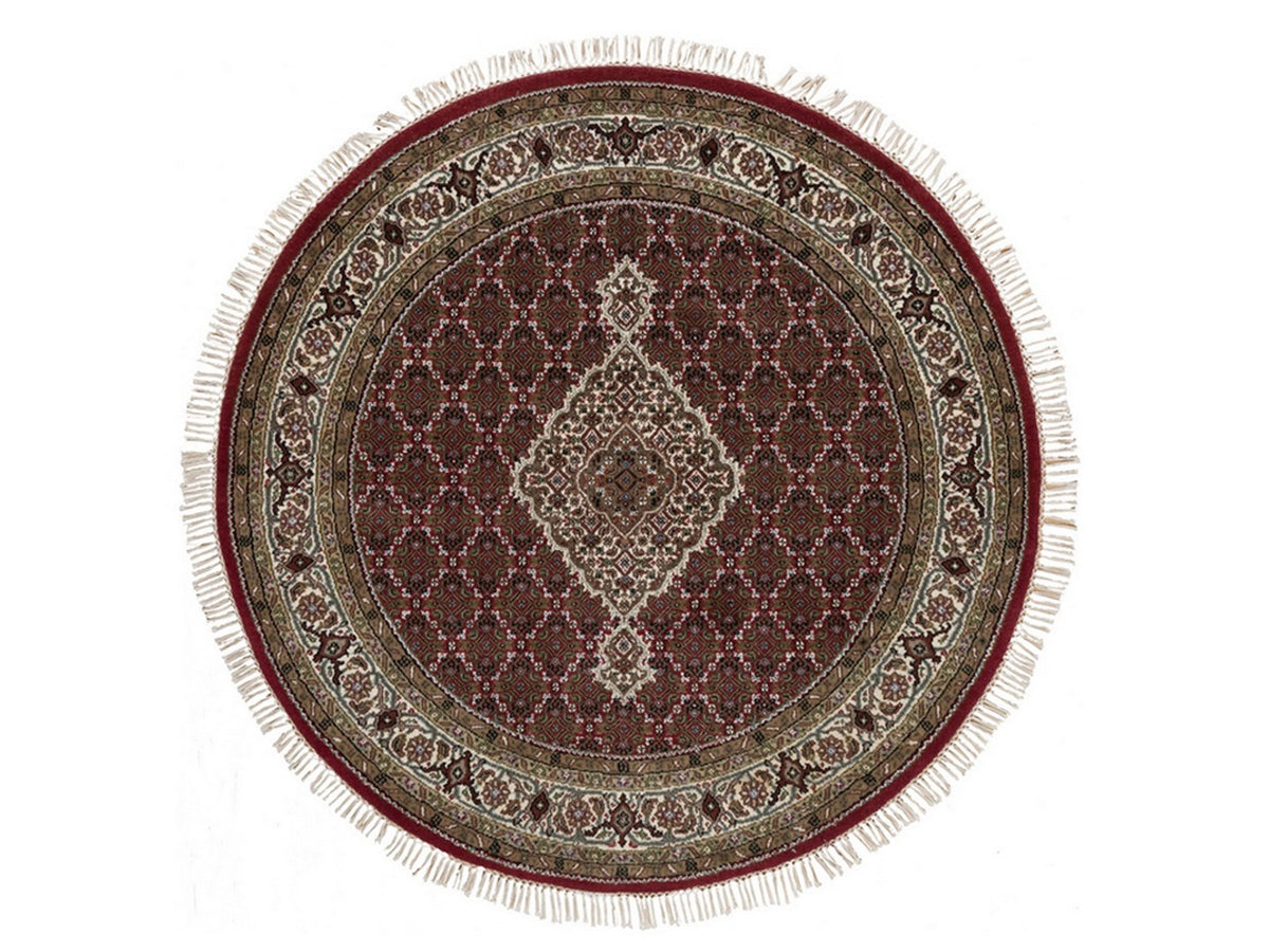 Tabriz Fine Oriental hand-knotted wool rug in Red & Ivory, 5' x 5' — SKU O091986