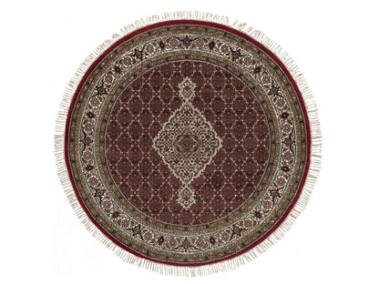 Tabriz Fine Oriental hand-knotted wool rug in Red & Ivory, 5' x 5' — SKU O091986