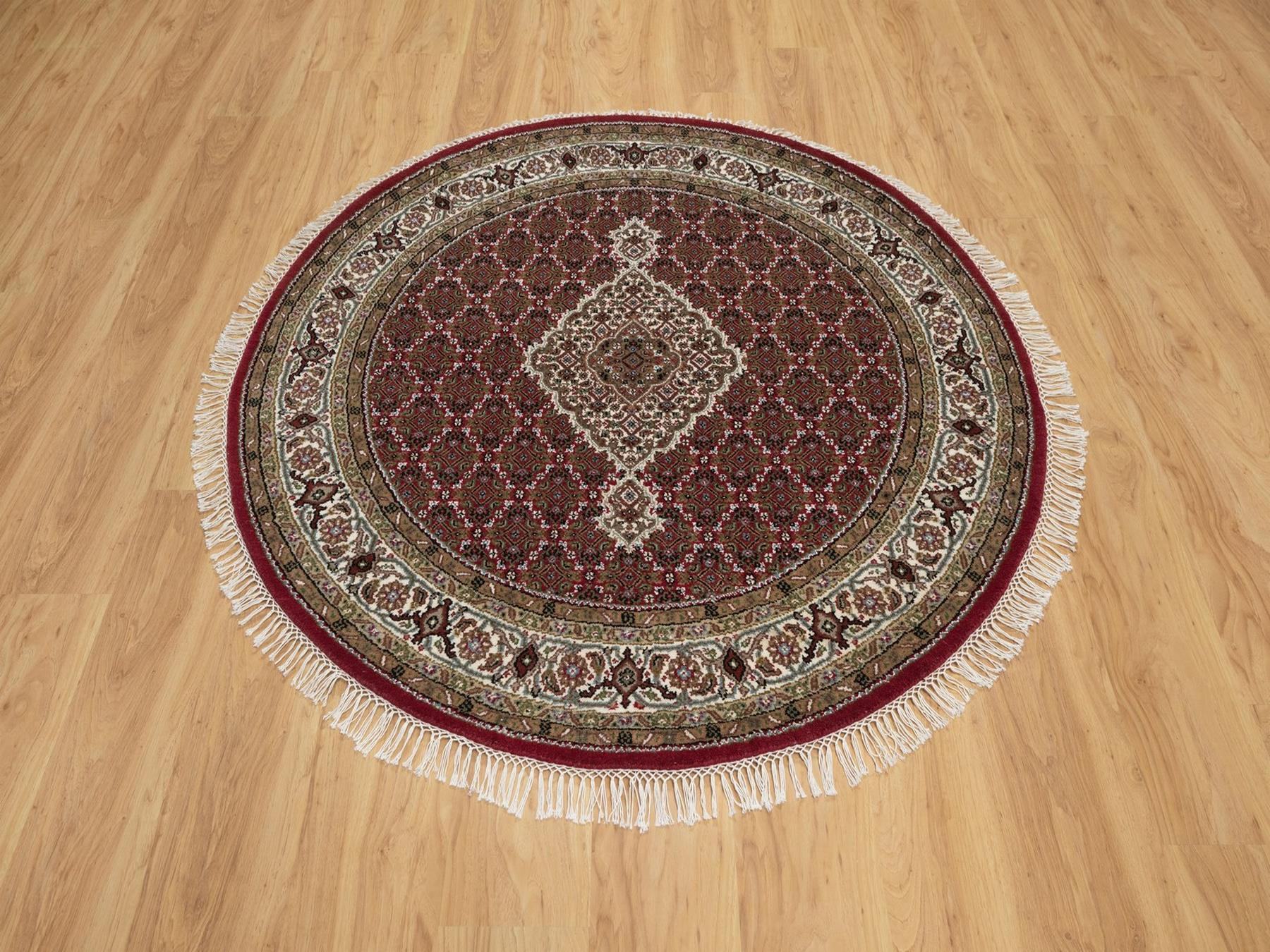 Red 5'0" x 5'0" Fine Oriental Hand knotted Wool Rug - Sku: O091986