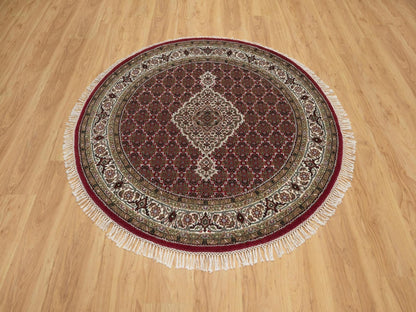 Tabriz Fine Oriental hand-knotted wool rug in Red & Ivory, 5' x 5' — SKU O091986 (view 2)