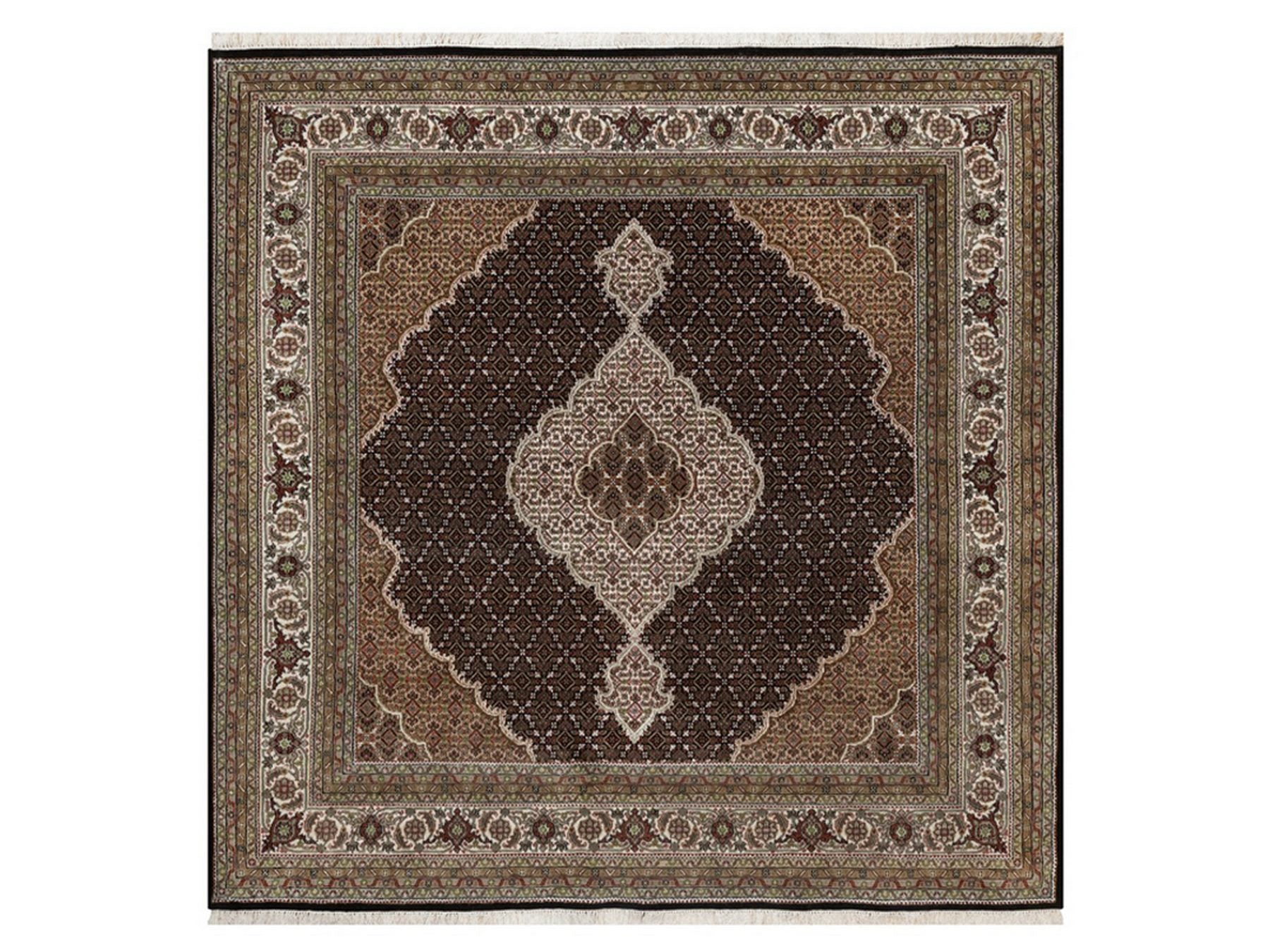 Black 8'0" x 8'0" Fine Oriental Hand knotted Wool Rug - Sku: O091988