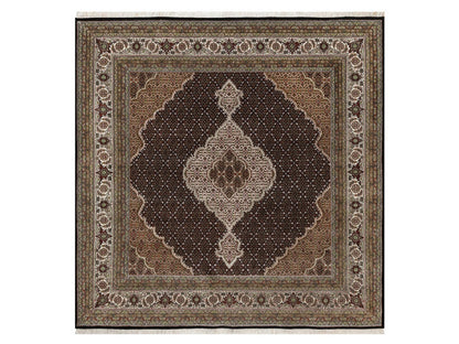 Black 8'0" x 8'0" Fine Oriental Hand knotted Wool Rug - Sku: O091988