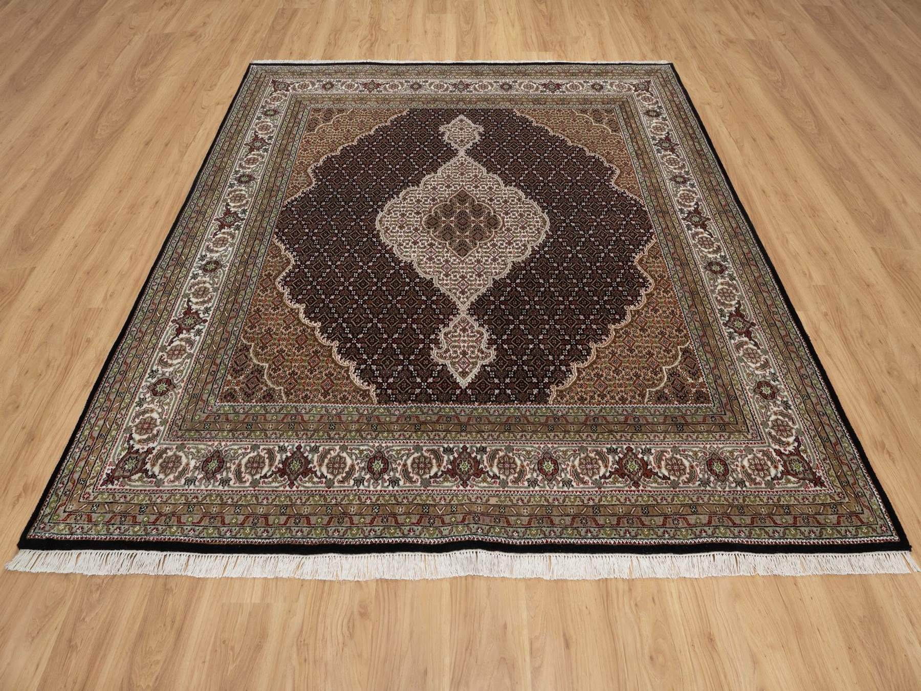 Black 8'0" x 8'0" Fine Oriental Hand knotted Wool Rug - Sku: O091988