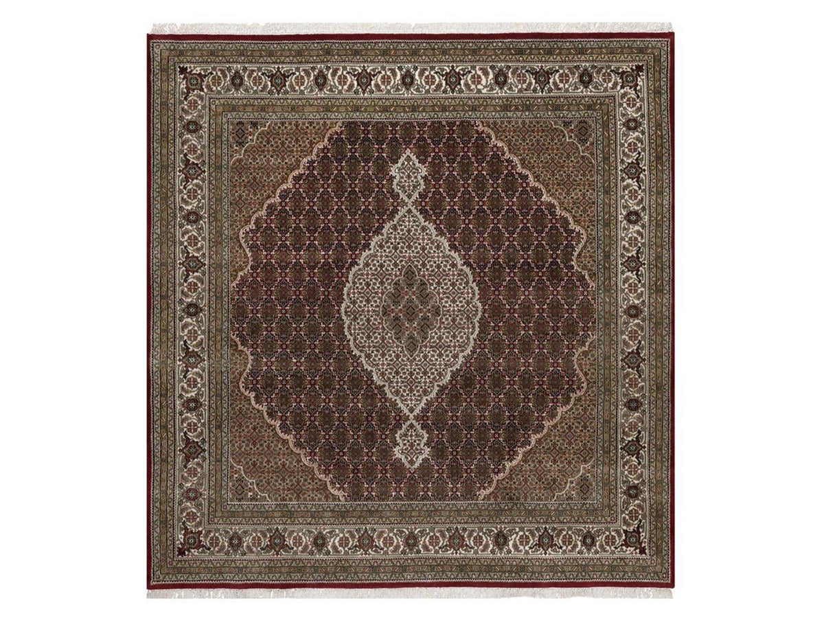 Tabriz Fine Oriental hand-knotted wool rug in Red & Ivory, 7'10" x 8'2" — SKU O091990