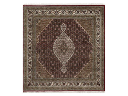 Tabriz Fine Oriental hand-knotted wool rug in Red & Ivory, 7'10" x 8'2" — SKU O091990