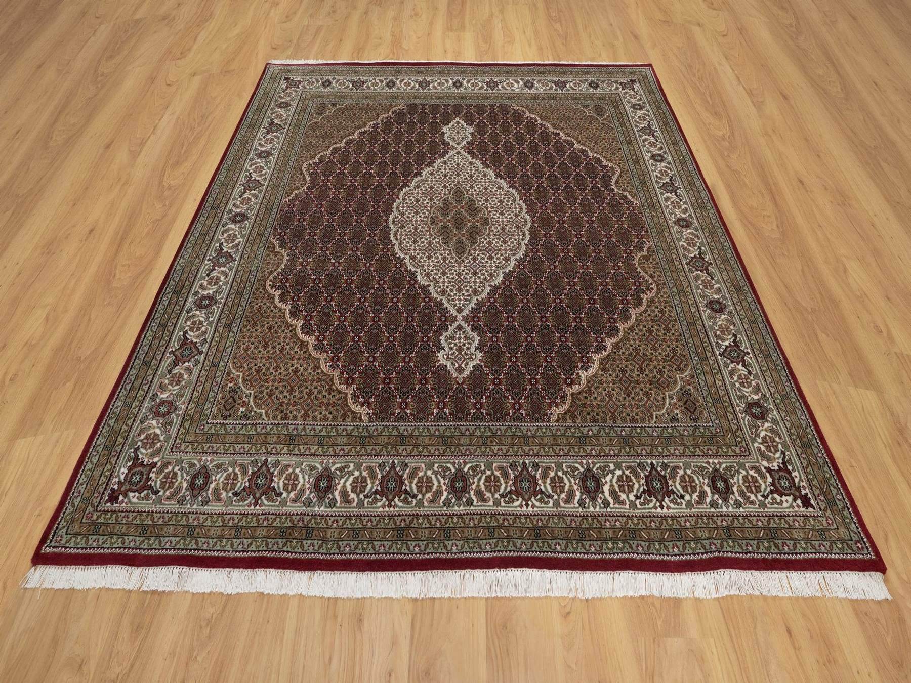 Tabriz Fine Oriental hand-knotted wool rug in Red & Ivory, 7'10" x 8'2" — SKU O091990 (view 2)
