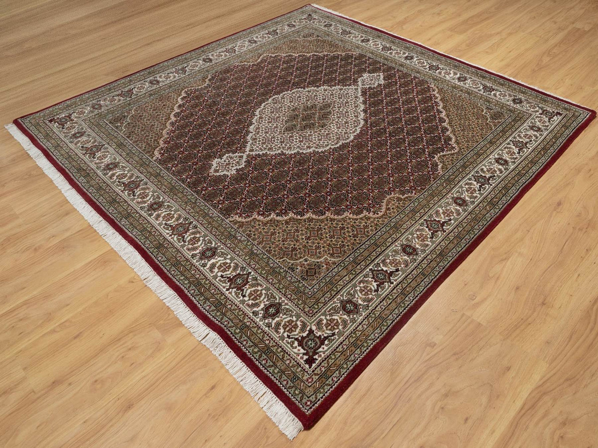 Tabriz Fine Oriental hand-knotted wool rug in Red & Ivory, 7'10" x 8'2" — SKU O091990 (view 3)