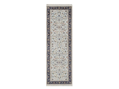Nain Fine Oriental hand-knotted wool/silk runner in Ivory & Blue, 2'8" x 8'3" — SKU O091995