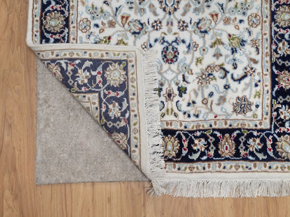 Nain Fine Oriental hand-knotted wool/silk runner in Ivory & Blue, 2'8" x 8'3" — SKU O091995 (view 3)
