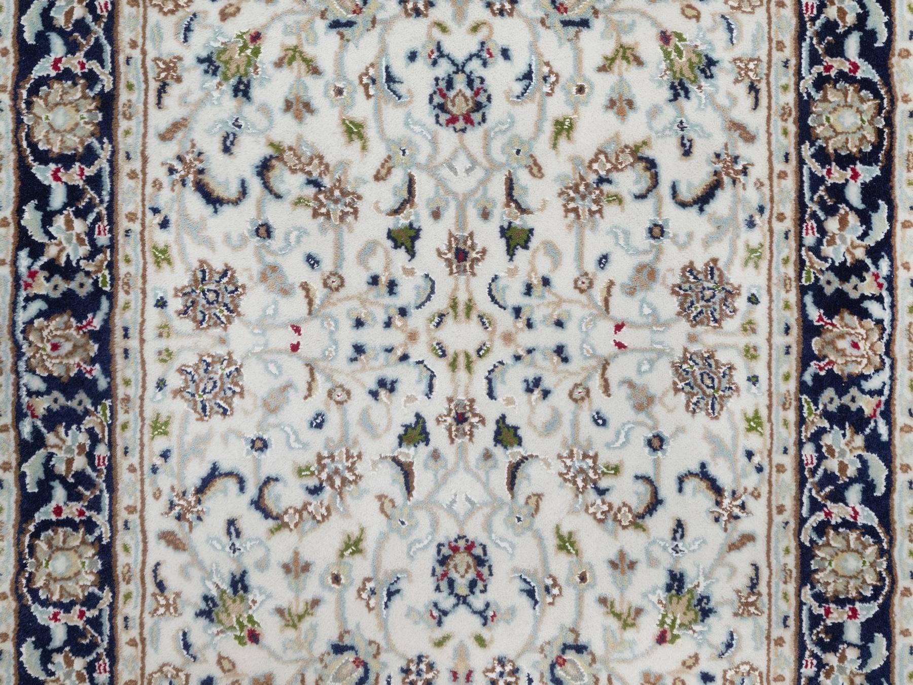 Nain Fine Oriental hand-knotted wool/silk runner in Ivory & Blue, 2'8" x 8'3" — SKU O091995 (view 5)