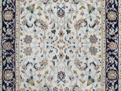 Nain Fine Oriental hand-knotted wool/silk runner in Ivory & Blue, 2'8" x 8'3" — SKU O091995 (view 5)