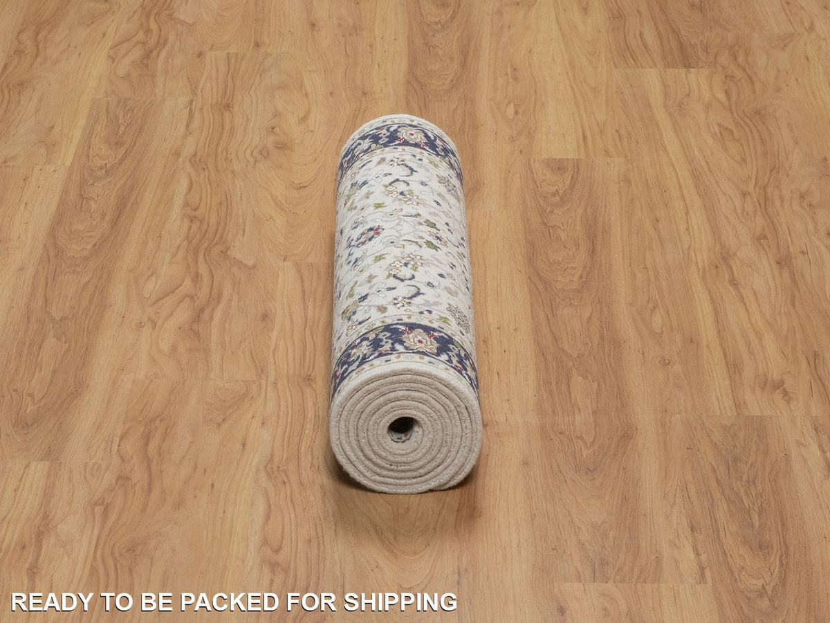 Nain Fine Oriental hand-knotted wool/silk runner in Ivory & Blue, 2'8" x 8'3" — SKU O091995 (view 6)