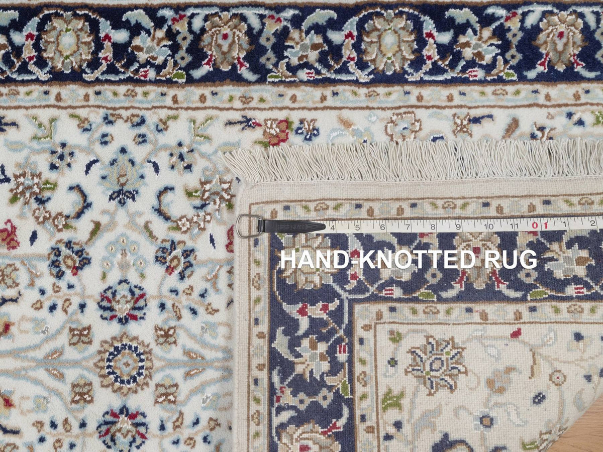 Nain Fine Oriental hand-knotted wool/silk runner in Ivory & Blue, 2'8" x 8'3" — SKU O091995 (view 8)