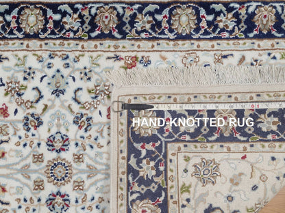 Nain Fine Oriental hand-knotted wool/silk runner in Ivory & Blue, 2'8" x 8'3" — SKU O091995 (view 8)