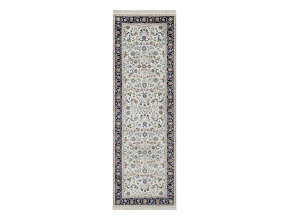 Nain Fine Oriental hand-knotted wool/silk runner in Ivory & Midnight Blue, 2'8" x 8'3" — SKU O091996