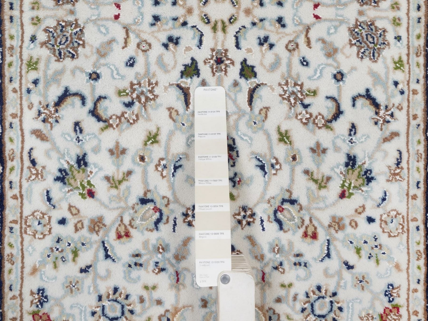 Nain Fine Oriental hand-knotted wool/silk runner in Ivory & Midnight Blue, 2'8" x 8'3" — SKU O091996 (view 4)