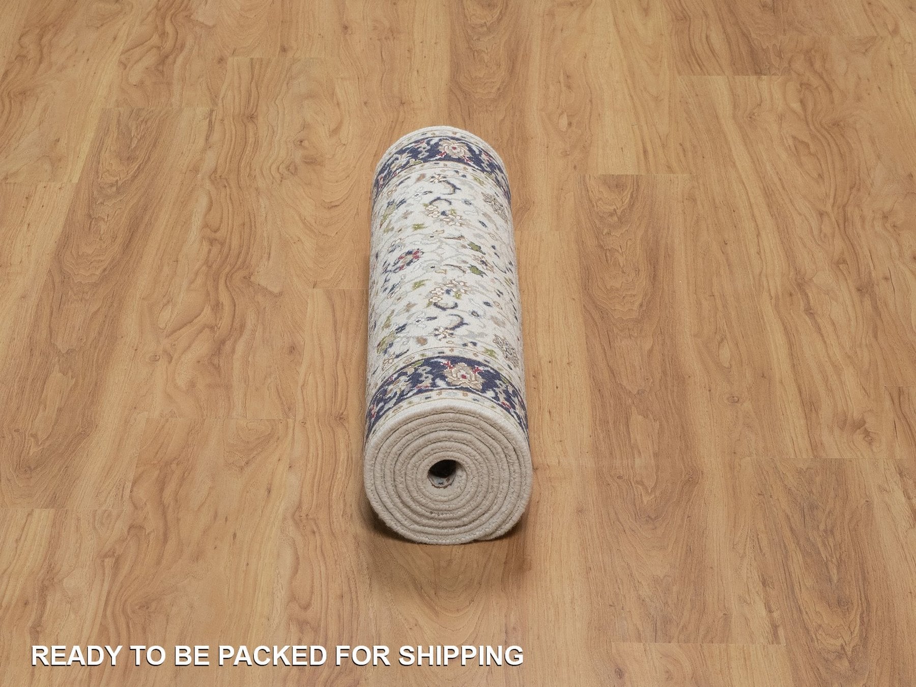 Nain Fine Oriental hand-knotted wool/silk runner in Ivory & Midnight Blue, 2'8" x 8'3" — SKU O091996 (view 6)