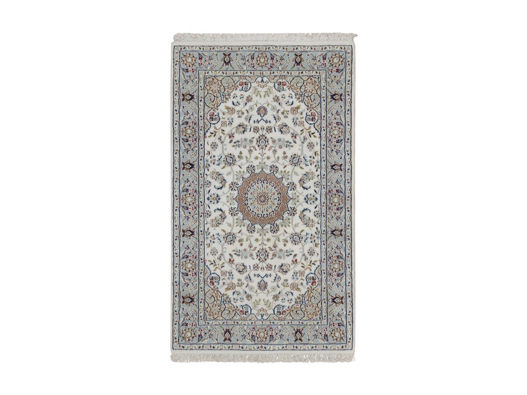 Nain Fine Oriental hand-knotted wool/silk rug in Ivory & Light Blue, 3' x 5'1" — SKU O091998