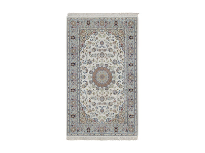 Nain Fine Oriental hand-knotted wool/silk rug in Ivory & Light Blue, 3' x 5'1" — SKU O091998
