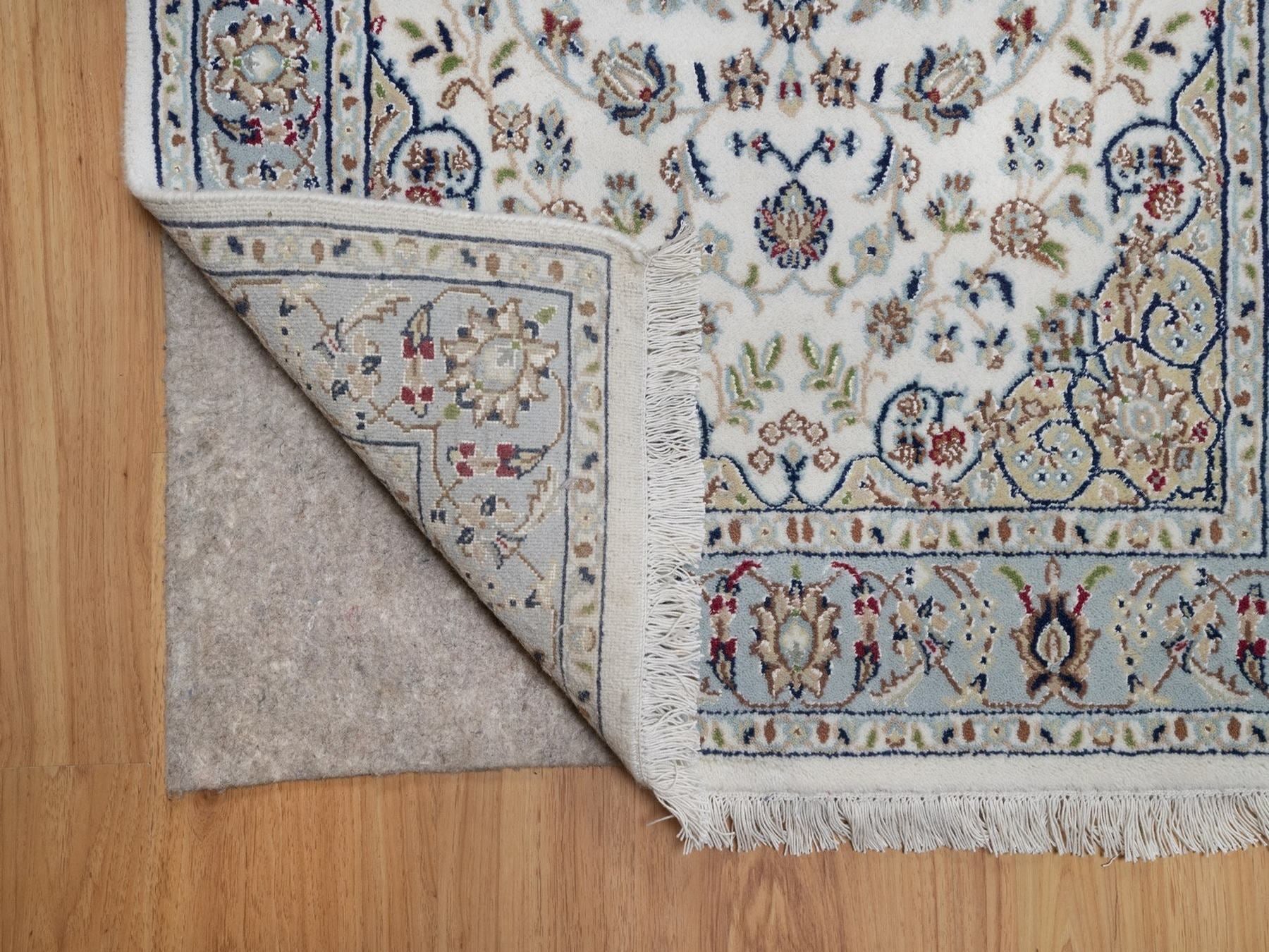Nain Fine Oriental hand-knotted wool/silk rug in Ivory & Light Blue, 3' x 5'1" — SKU O091998 (view 3)