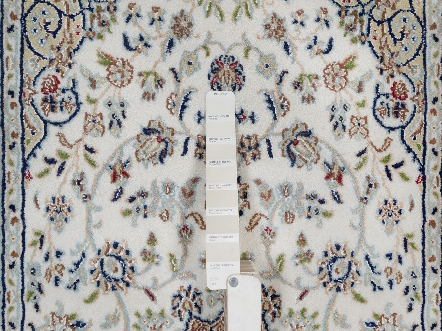 Nain Fine Oriental hand-knotted wool/silk rug in Ivory & Light Blue, 3' x 5'1" — SKU O091998 (view 4)