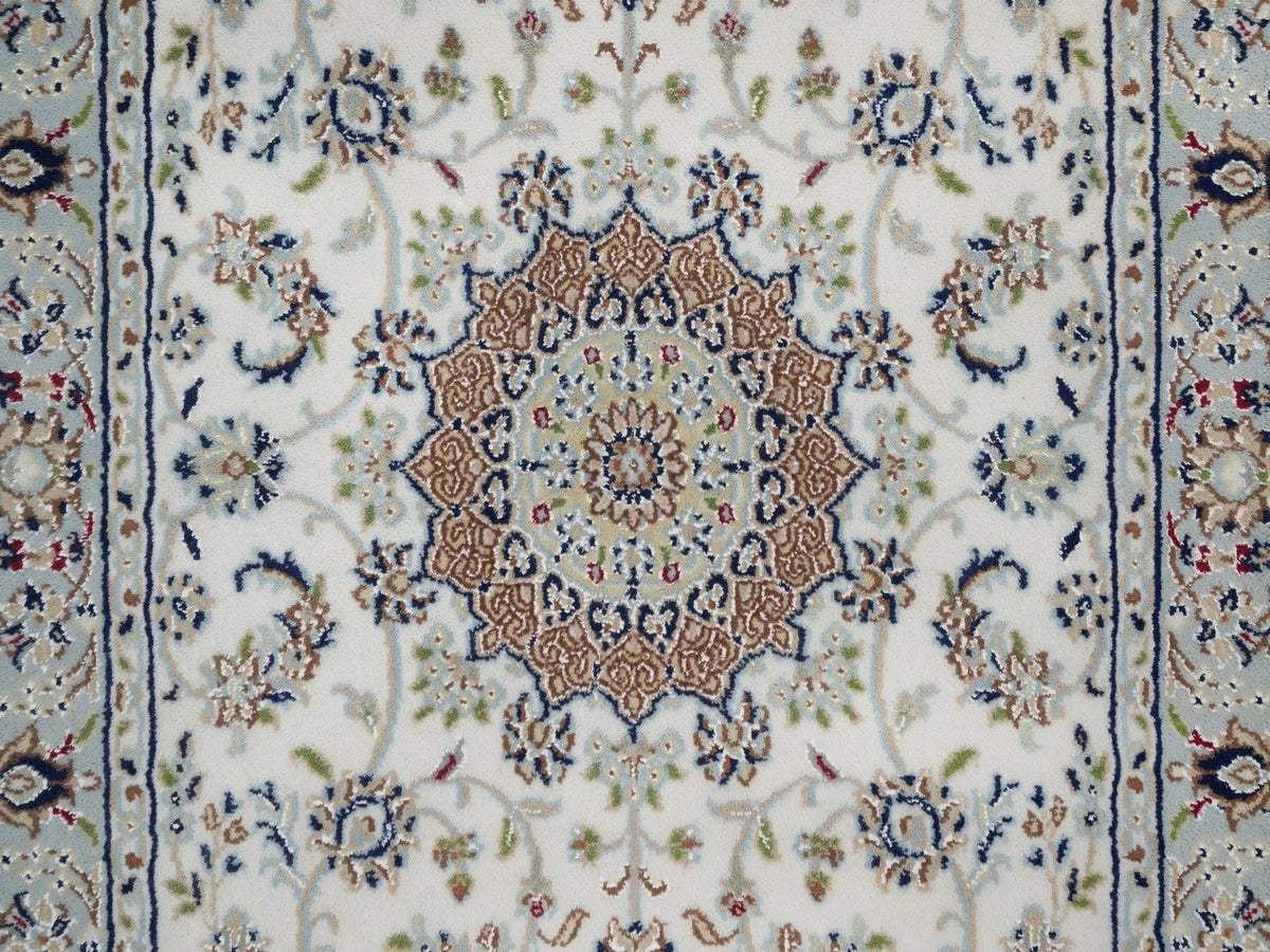 Nain Fine Oriental hand-knotted wool/silk rug in Ivory & Light Blue, 3' x 5'1" — SKU O091998 (view 5)