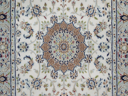 Nain Fine Oriental hand-knotted wool/silk rug in Ivory & Light Blue, 3' x 5'1" — SKU O091998 (view 5)