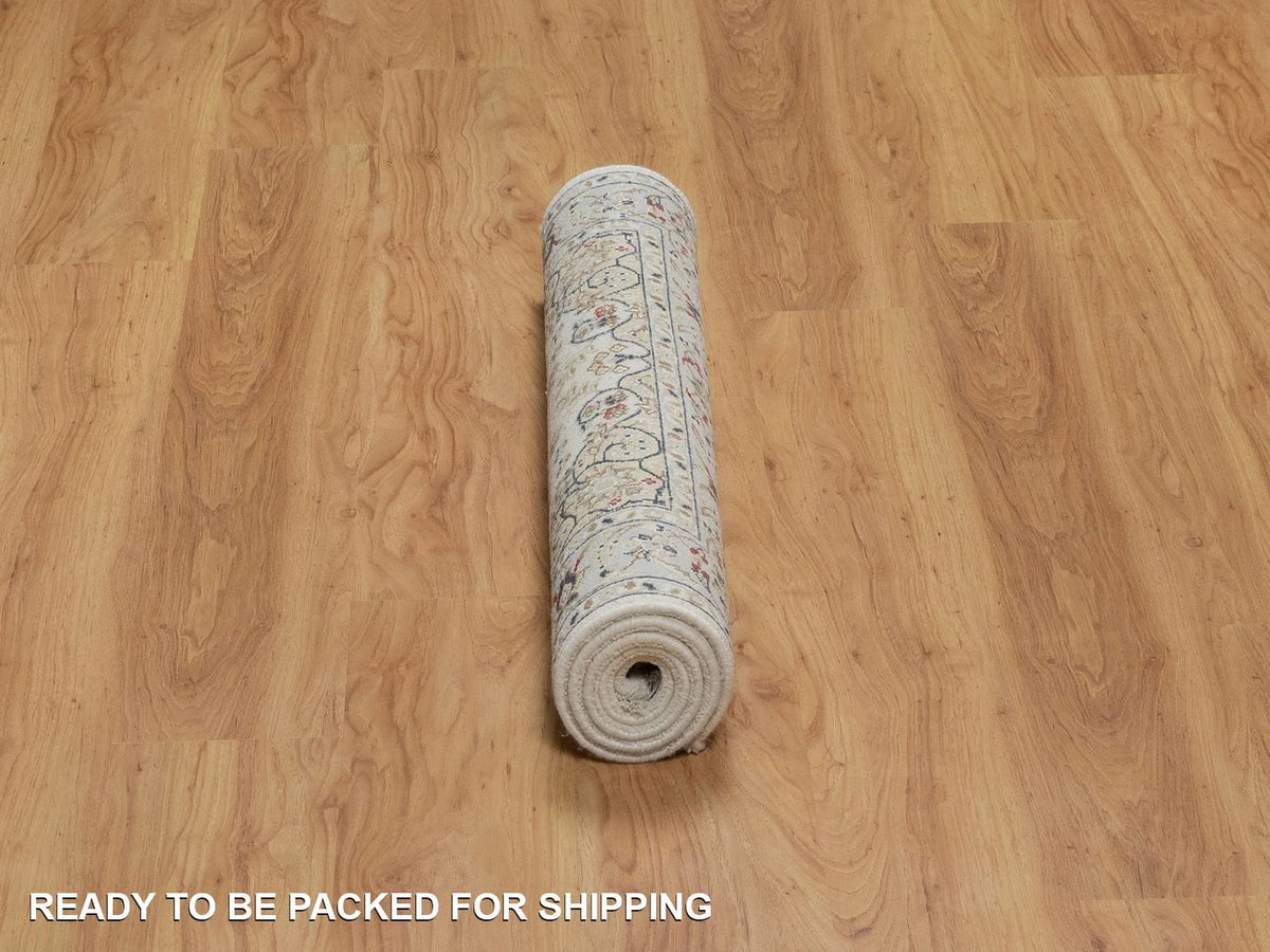 Nain Fine Oriental hand-knotted wool/silk rug in Ivory & Light Blue, 3' x 5'1" — SKU O091998 (view 6)