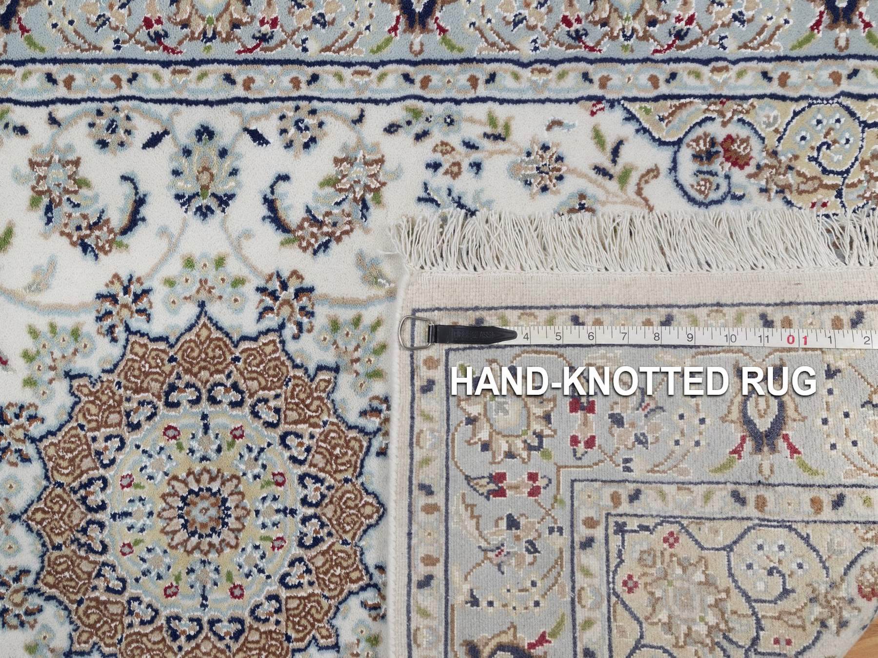 Nain Fine Oriental hand-knotted wool/silk rug in Ivory & Light Blue, 3' x 5'1" — SKU O091998 (view 8)