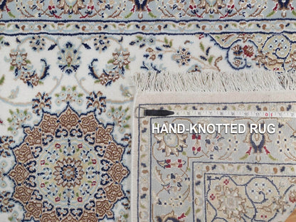 Nain Fine Oriental hand-knotted wool/silk rug in Ivory & Light Blue, 3' x 5'1" — SKU O091998 (view 8)