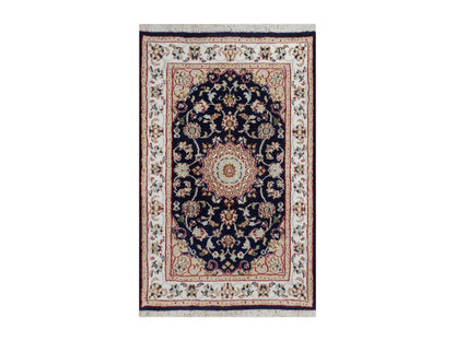 Blue 2'0" x 3'2" Fine Oriental Hand knotted Wool/Silk Rug - Sku: O091999