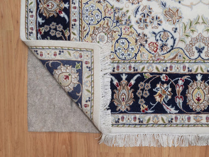 Nain Fine Oriental hand-knotted wool/silk rug in Ivory & Midnight Blue, 5'2" x 8'3" — SKU O092001 (view 3)